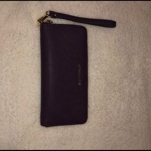 MK Saffiano Leather Continental Wristlet - Damson